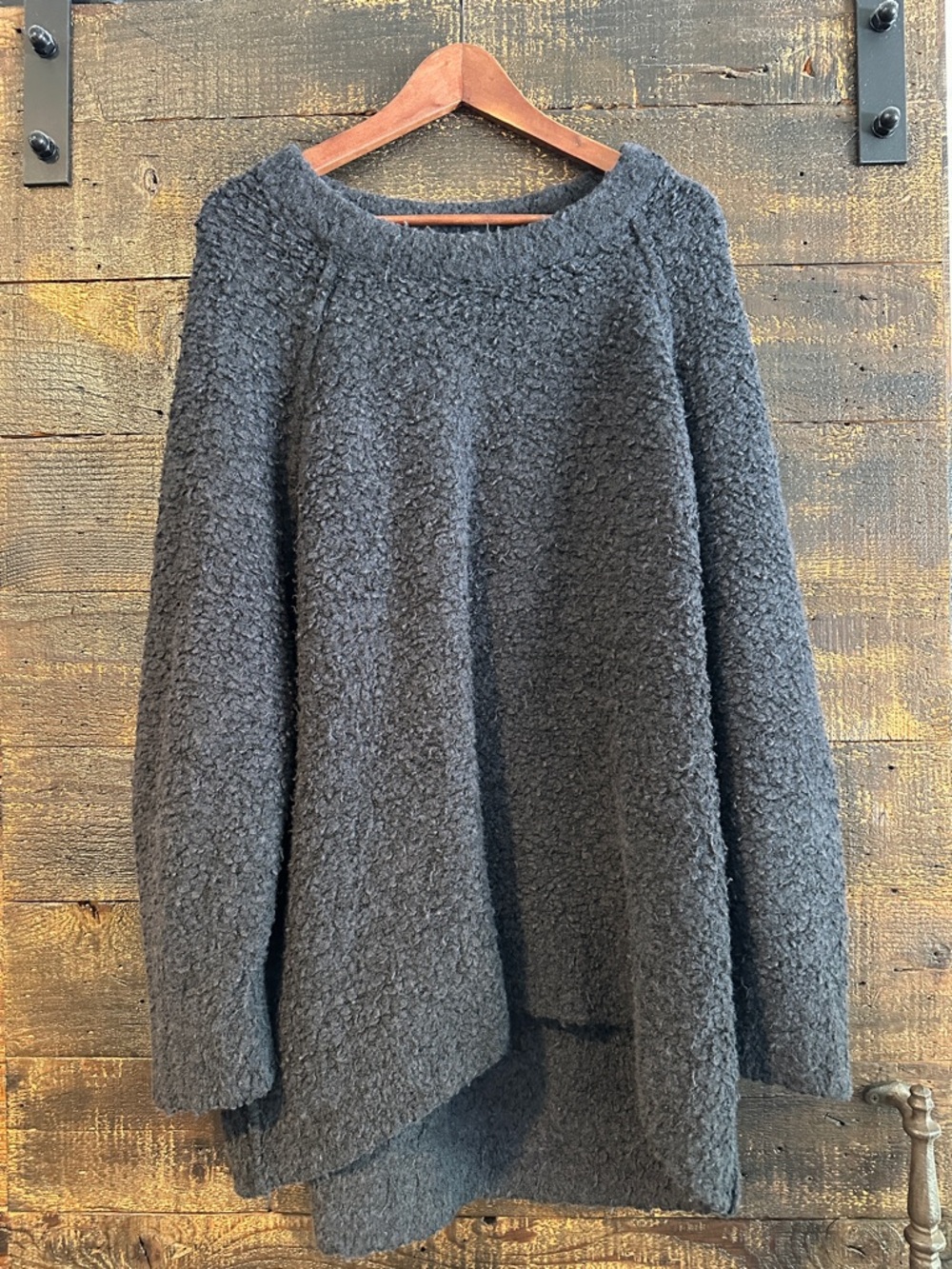 Free People Charcoal Bouclé Scoop Neck Sweater